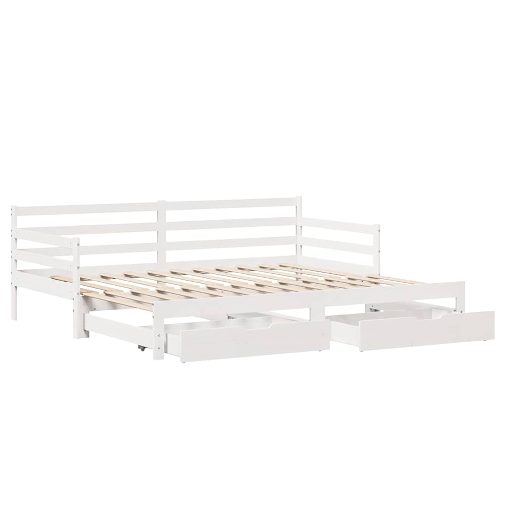 daybed med udtræk og skuffer uden madras 90x190 cm hvid