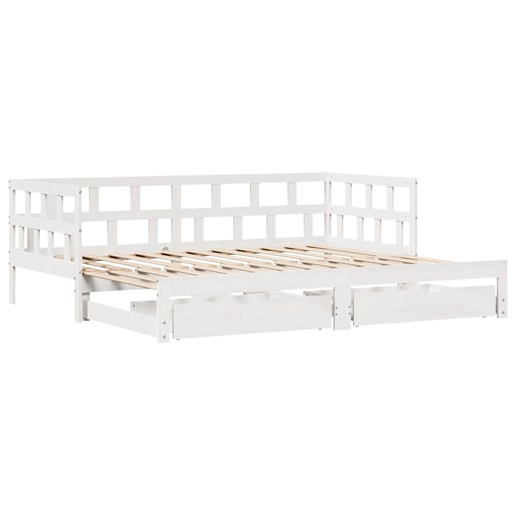 daybed med udtræk og skuffer uden madras 90x190 cm hvid
