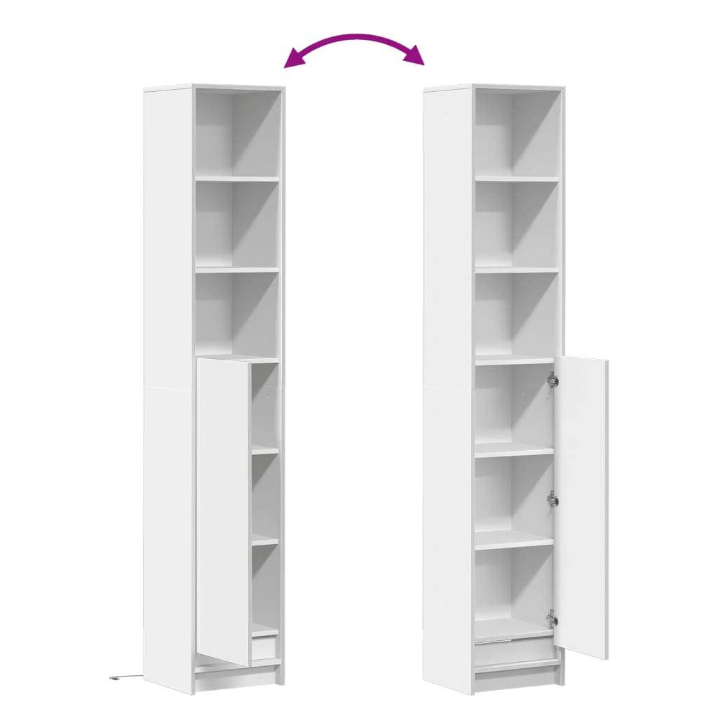 reol med LED-lys 36x32,5x200 cm konstrueret træ hvid