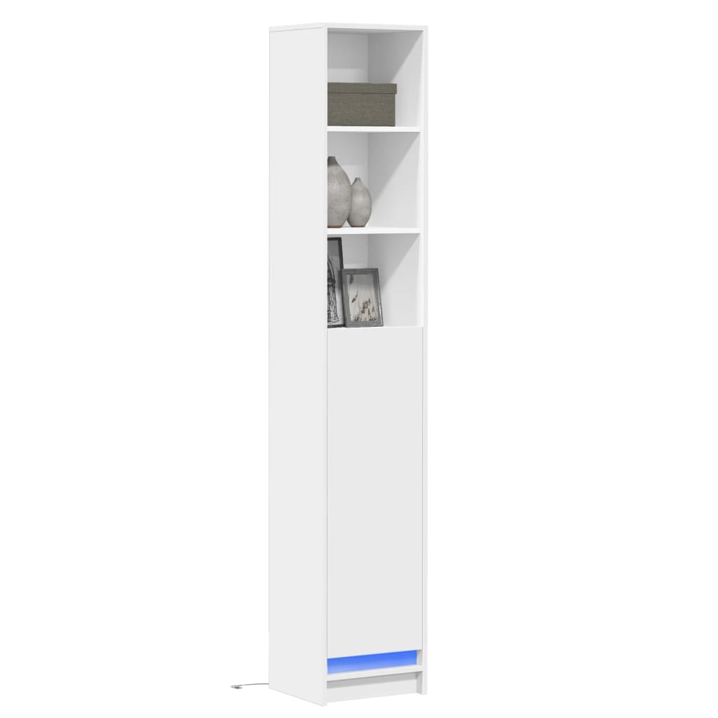 reol med LED-lys 36x32,5x200 cm konstrueret træ hvid