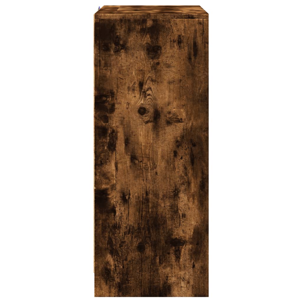 skab med LED-lys 77x34x85 cm konstrueret træ røget egetræsfarve