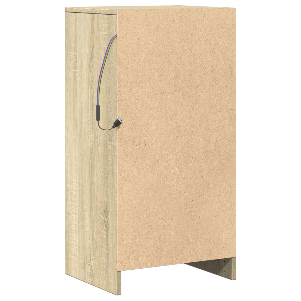 skab med LED-lys 42,5x34x85 cm konstrueret træ røget eg