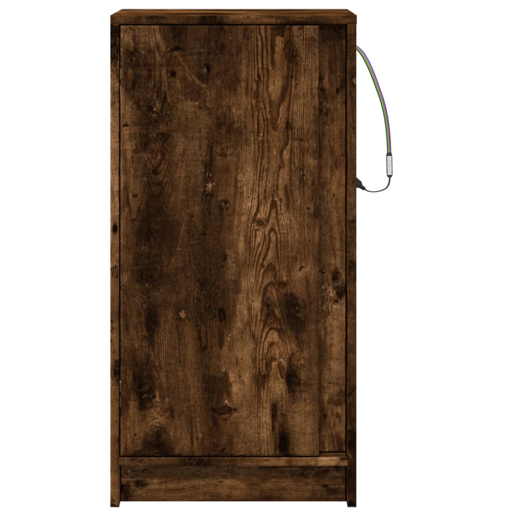 skab med LED-lys 42,5x34x85 cm konstrueret træ røget eg