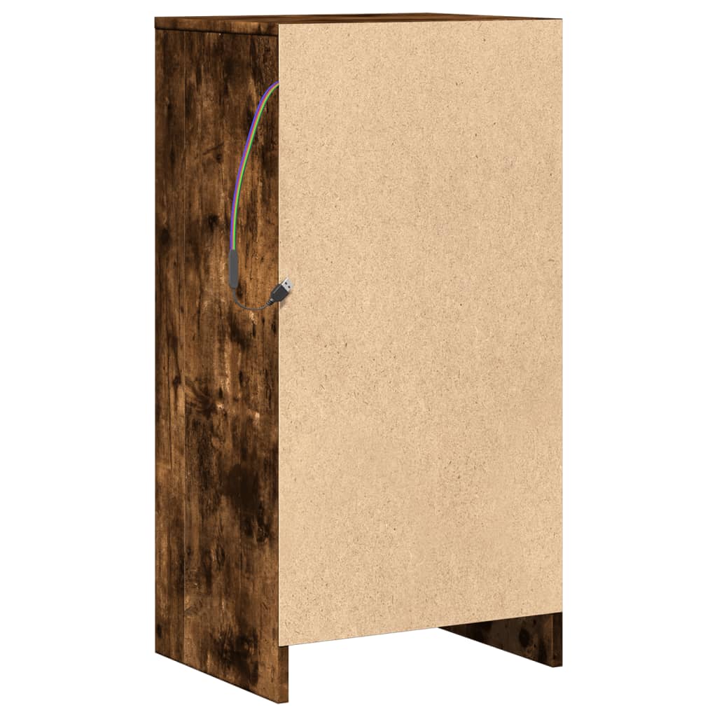 skab med LED-lys 42,5x34x85 cm konstrueret træ røget eg