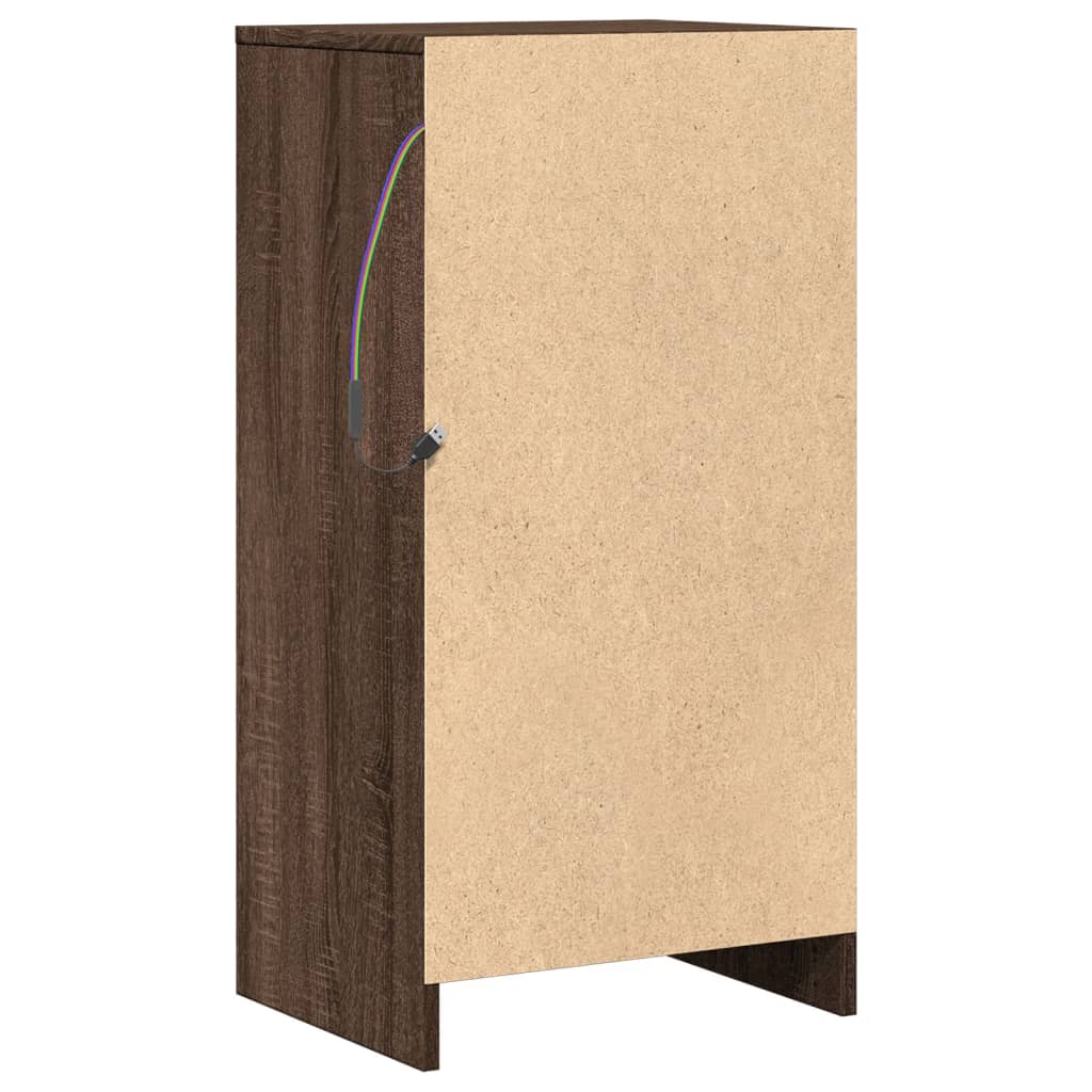 skab med LED-lys 42,5x34x85cm konstrueret træ brun egetræsfarve