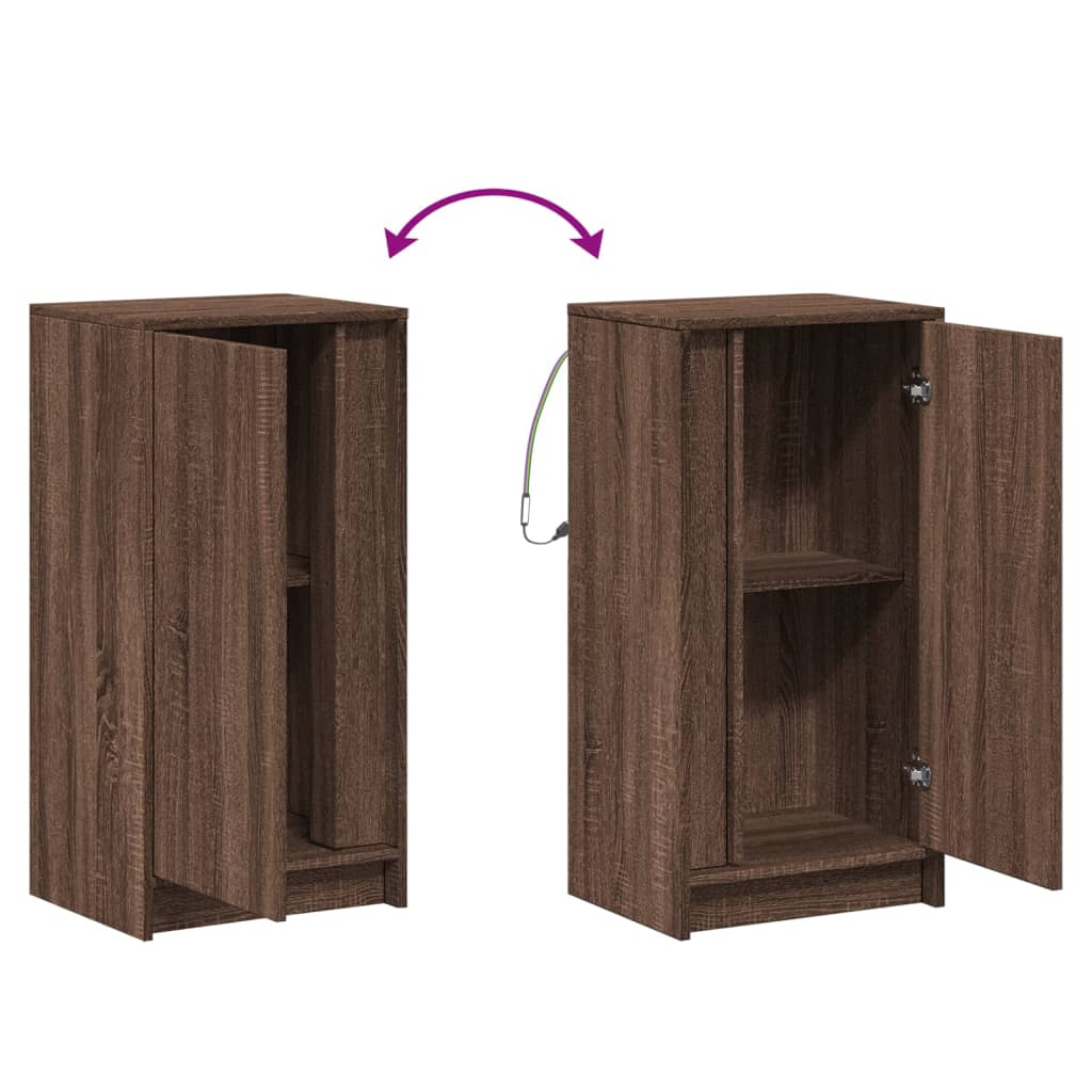 skab med LED-lys 42,5x34x85cm konstrueret træ brun egetræsfarve