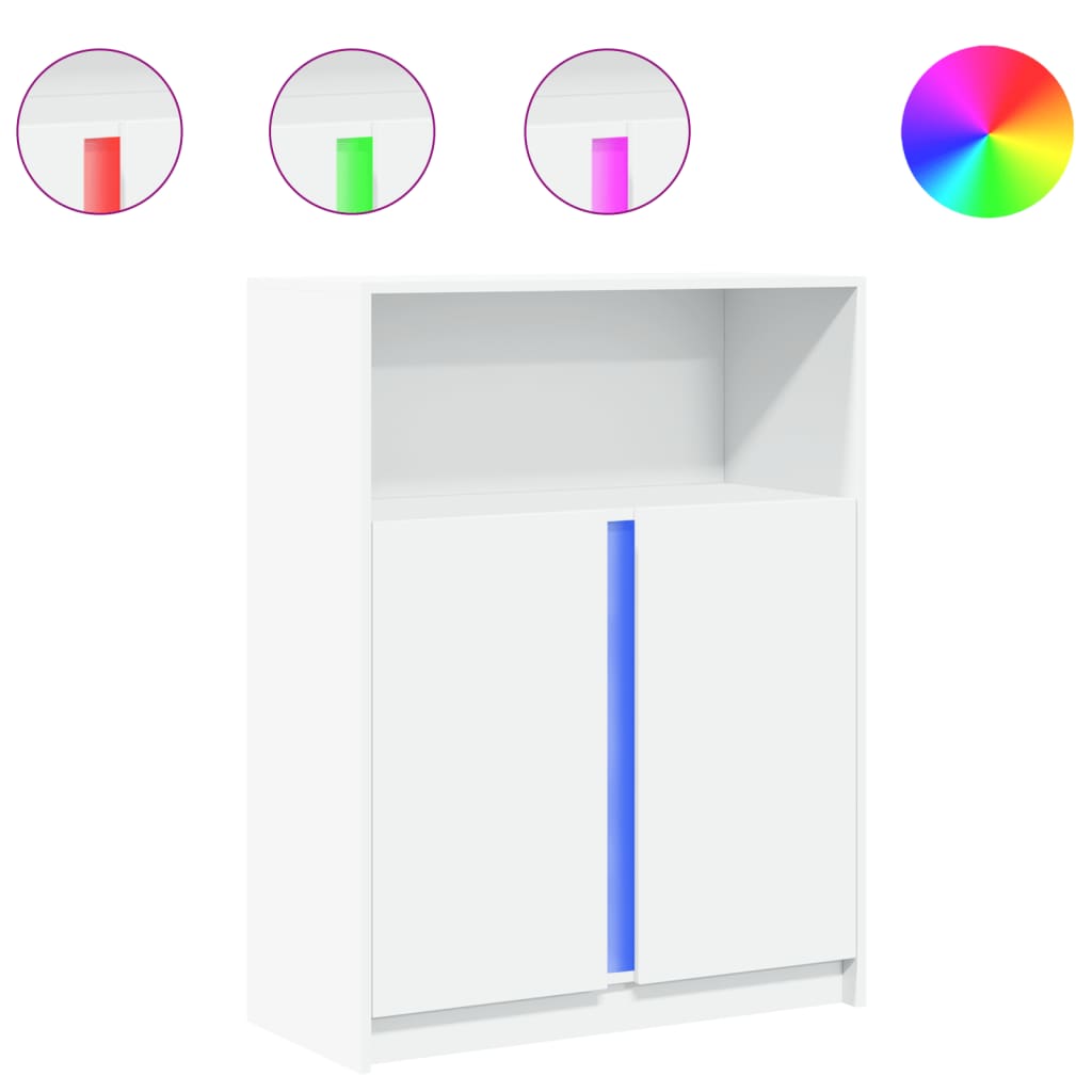 reol med LED 77x34x100 cm konstrueret træ hvid