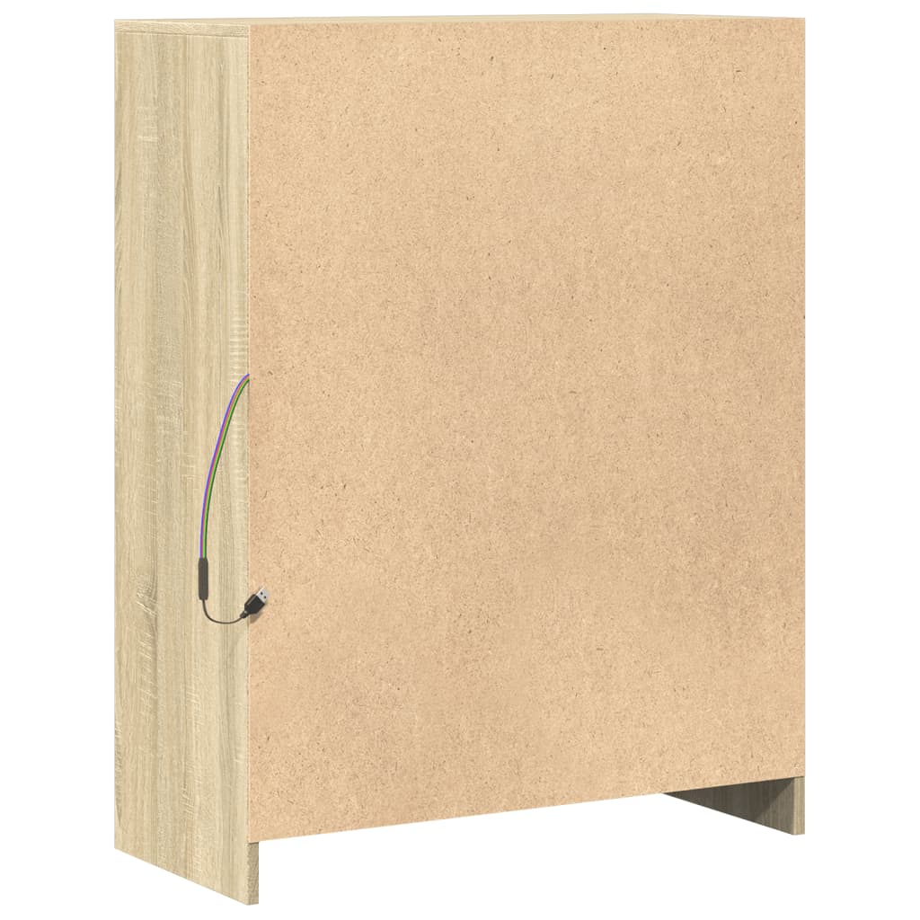 skab med LED 77x34x100 cm konstrueret træ sonoma-eg