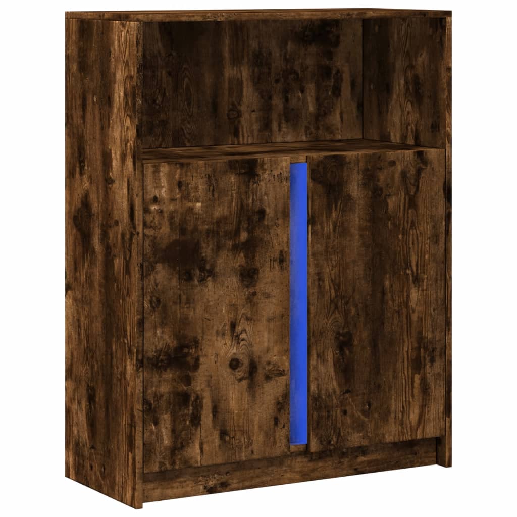 slab med LED 77x34x100 cm konstrueret træ røget egetræsfarve