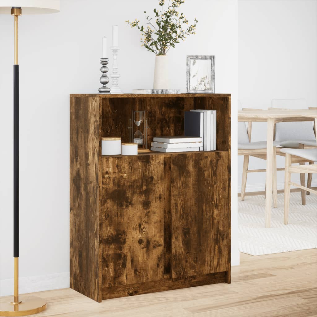 slab med LED 77x34x100 cm konstrueret træ røget egetræsfarve