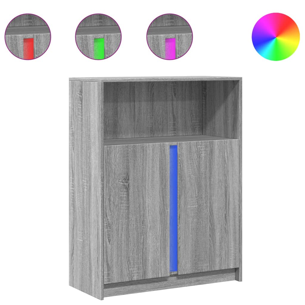 skab med LED-lys 77x34x100 cm konstrueret træ grå sonoma-eg