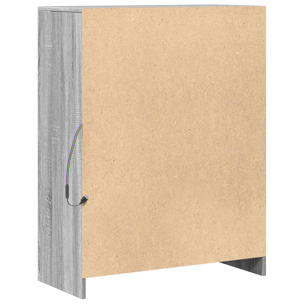 skab med LED-lys 77x34x100 cm konstrueret træ grå sonoma-eg