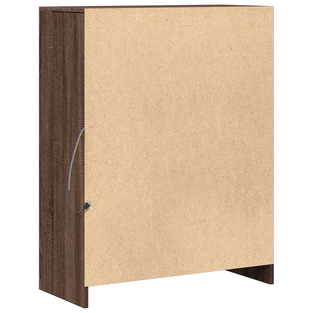 skab med LED-lys 77x34x100 cm konstrueret træ brun egetræ