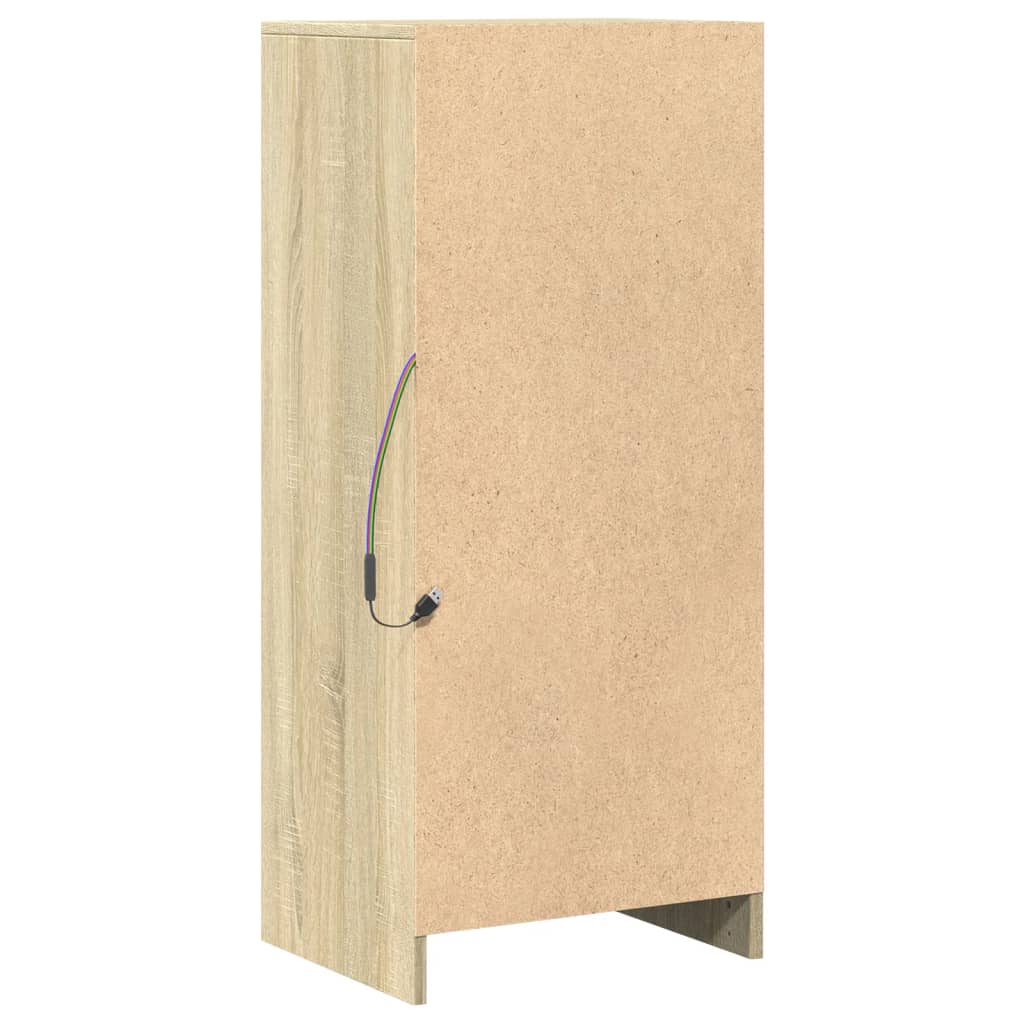 skab med LED-lys 42,5x34x100 cm konstrueret træ røget eg