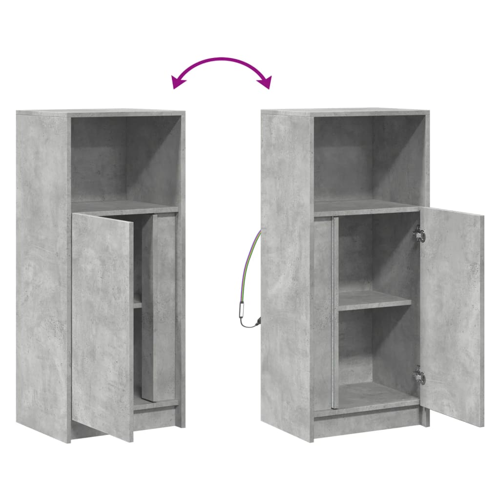 skab med LED-lys 42,5x34x100 cm konstrueret træ betongrå
