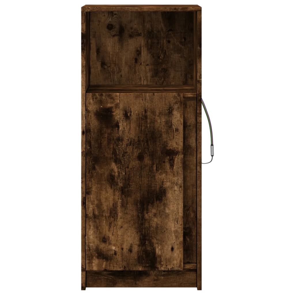 skab med LED-lys 42,5x34x100 cm konstrueret træ røget eg