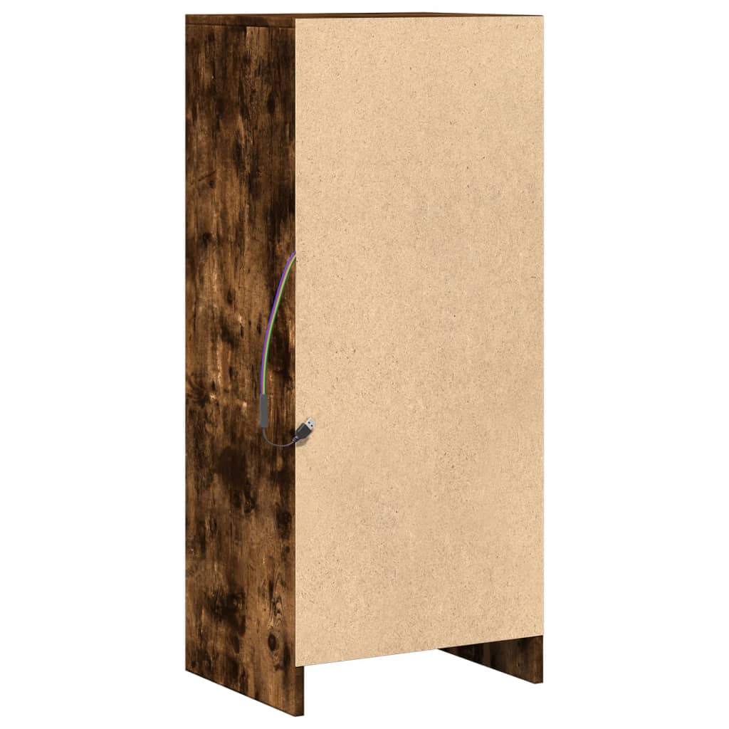 skab med LED-lys 42,5x34x100 cm konstrueret træ røget eg