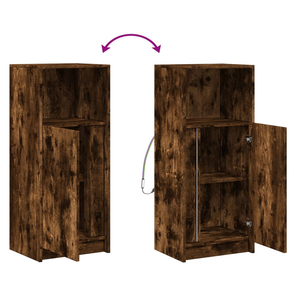 skab med LED-lys 42,5x34x100 cm konstrueret træ røget eg