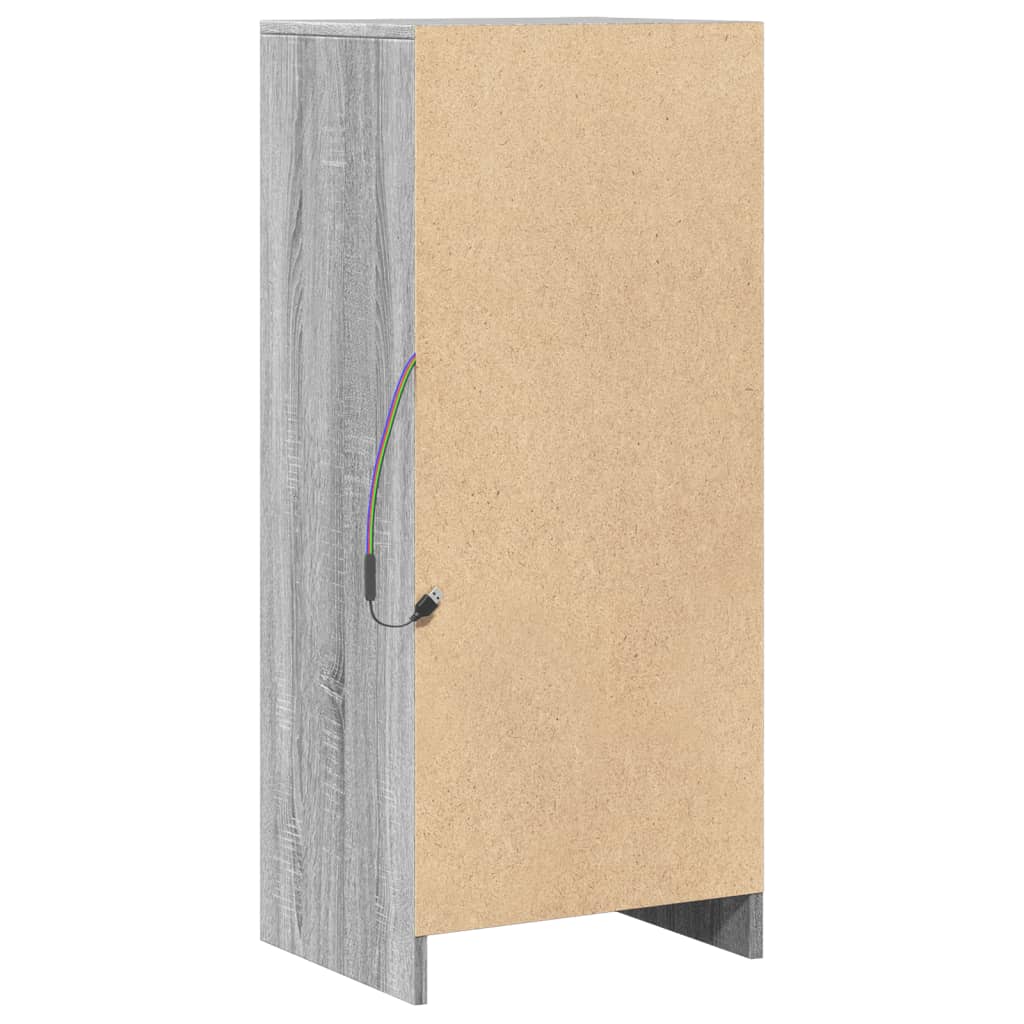 skab med LED-lys 42,5x34x100 cm konstrueret træ grå sonoma-eg