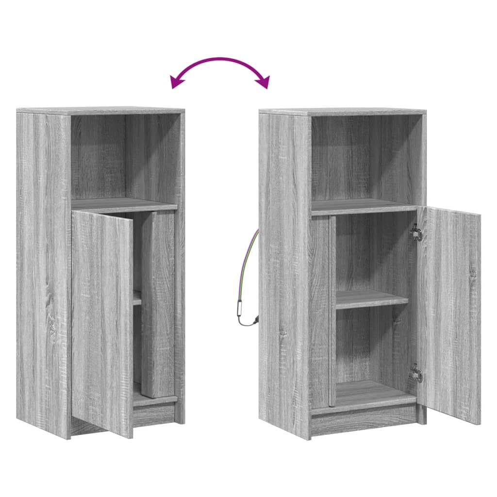 skab med LED-lys 42,5x34x100 cm konstrueret træ grå sonoma-eg