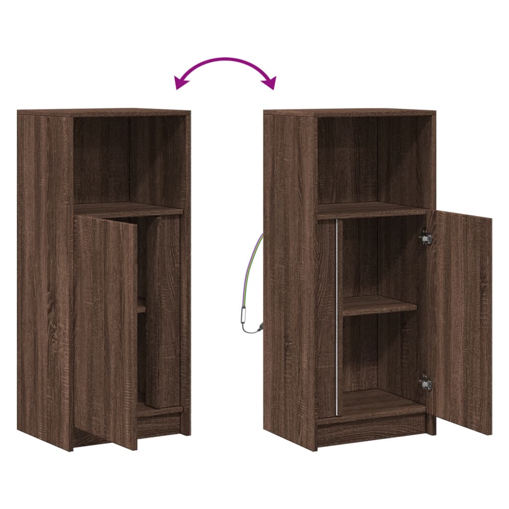 reol med LED 42,5x34x100 cm konstrueret træ brun egetræ