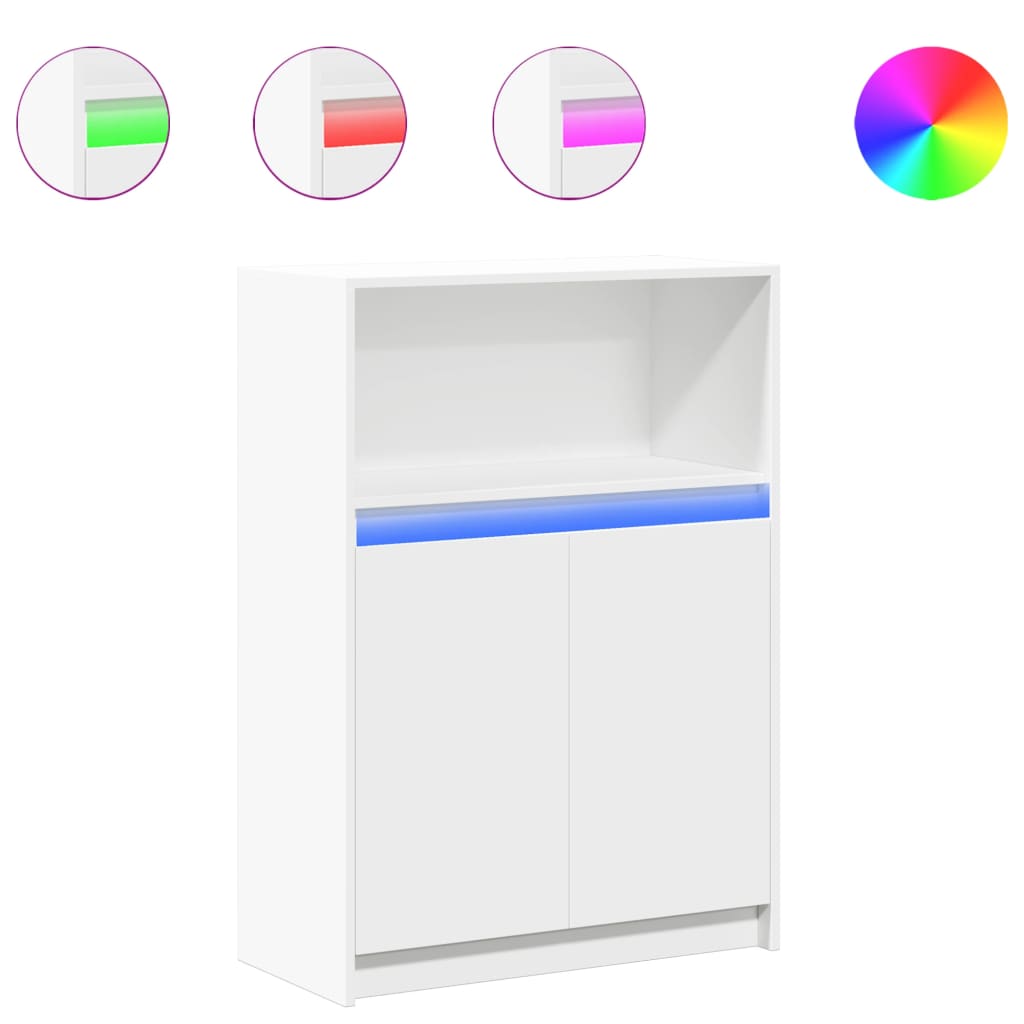 reol med LED 72x34x100 cm konstrueret træ hvid