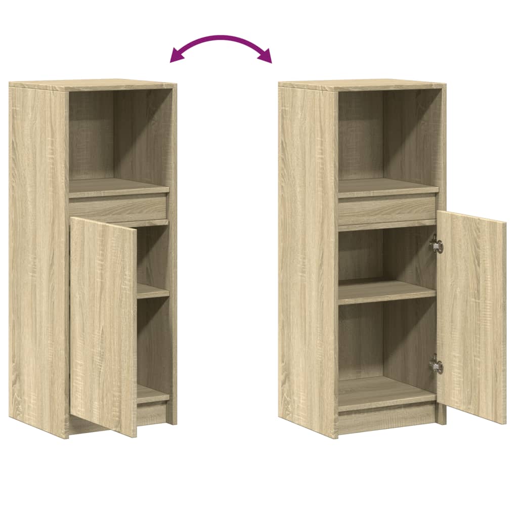 skab med LED-lys 38x34x100 cm konstrueret træ røget eg