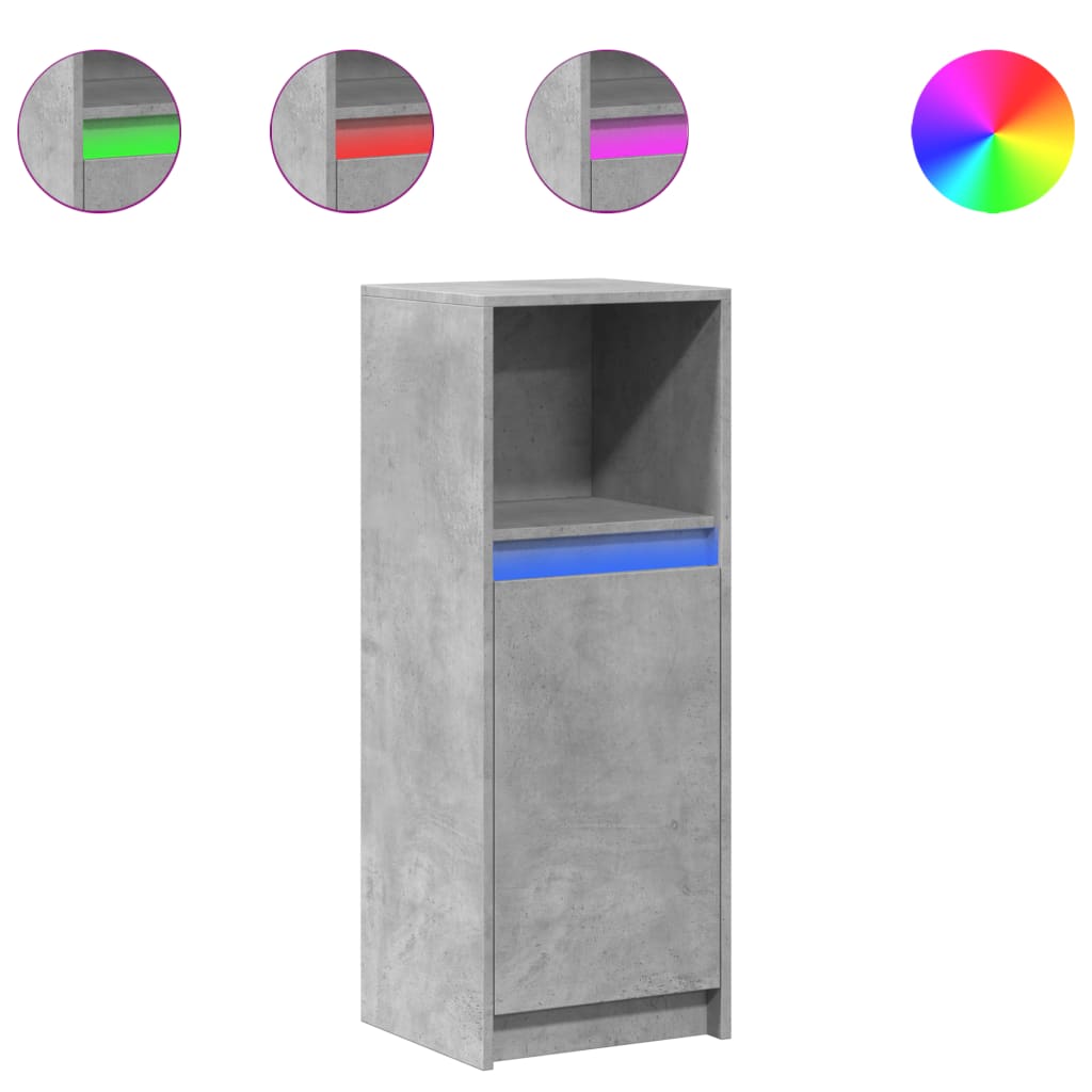 skab med LED-lys 38x34x100 cm konstrueret træ betongrå
