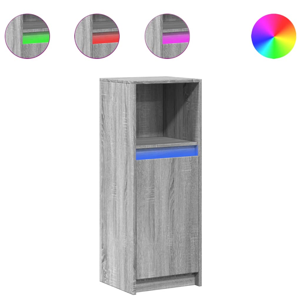 skab med LED 38x34x100 cm konstrueret træ grå sonoma-eg