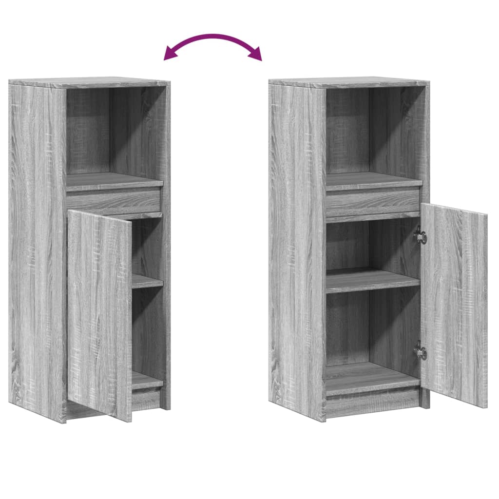 skab med LED 38x34x100 cm konstrueret træ grå sonoma-eg