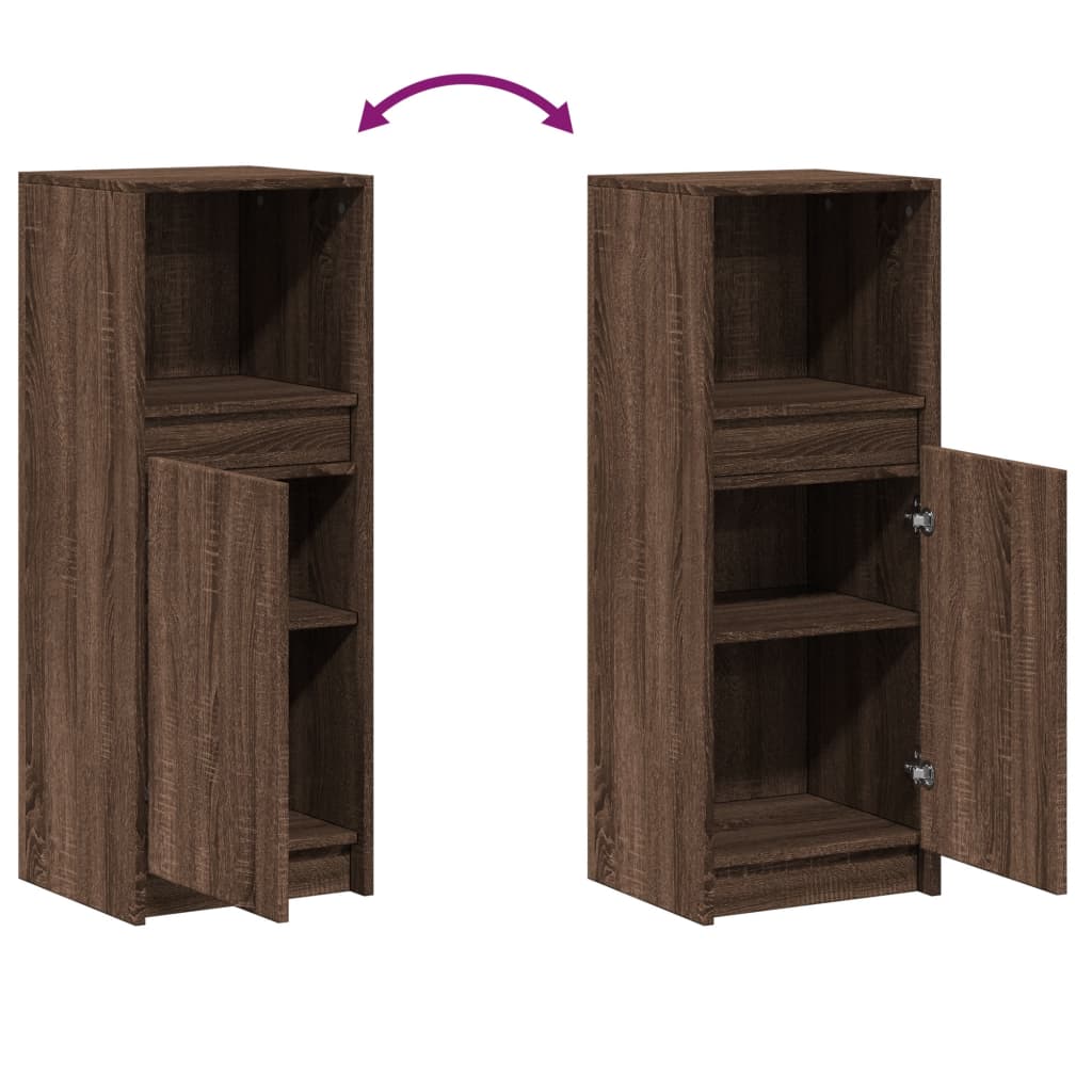 skab med LED 38x34x100 cm konstrueret træ brun egetræsfarve