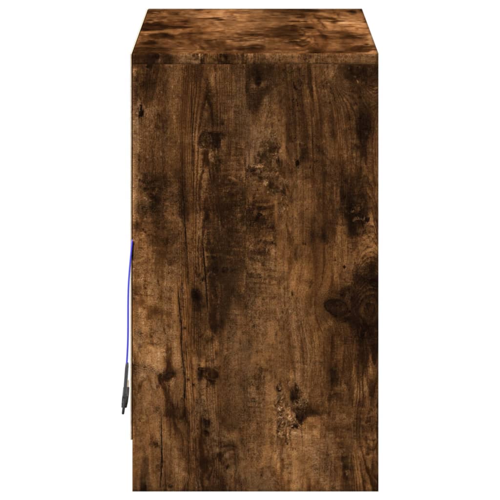 skab med LED-lys 72x34x61 cm konstrueret træ røget egetræsfarve