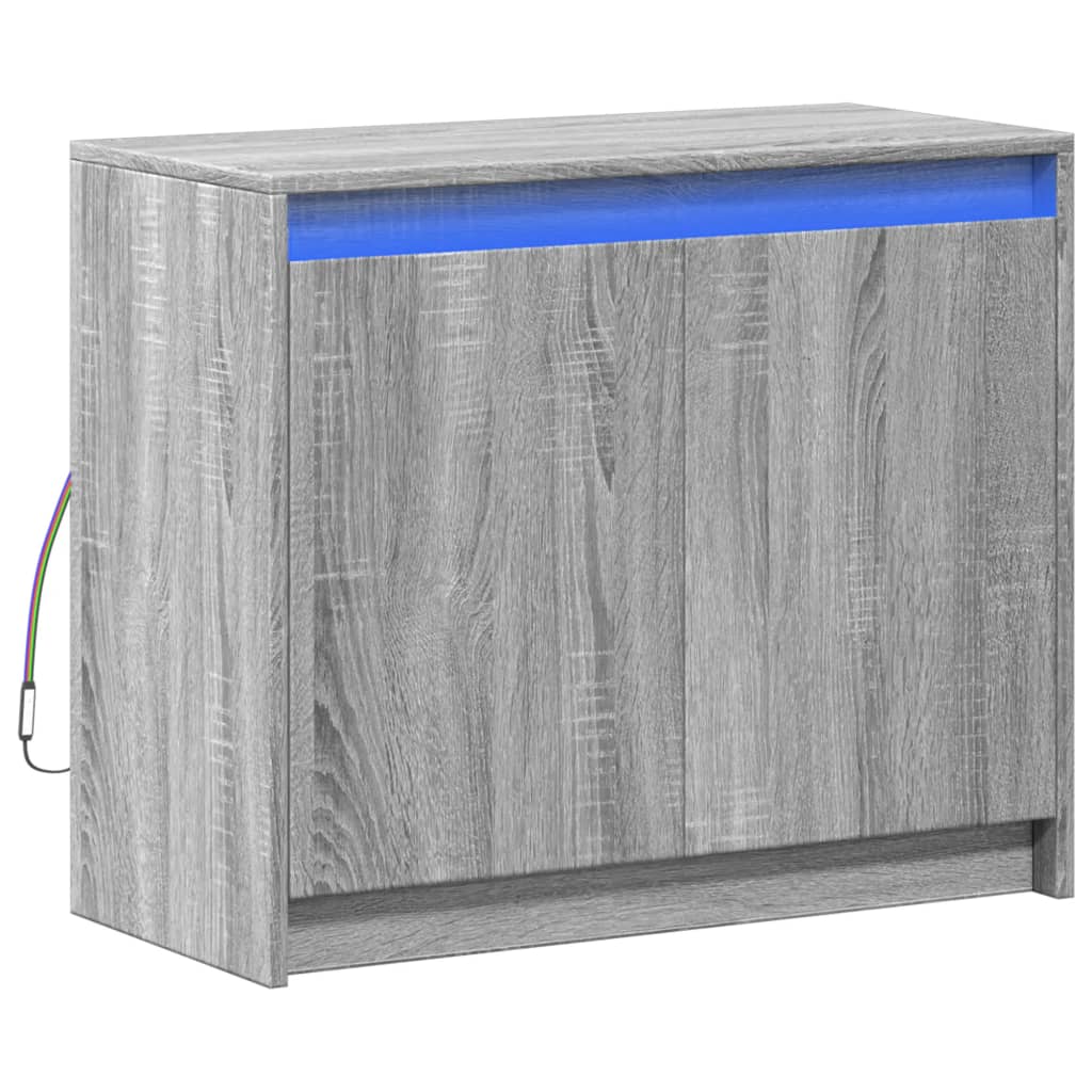 skab med LED-lys 72x34x61 cm konstrueret træ grå sonoma-eg