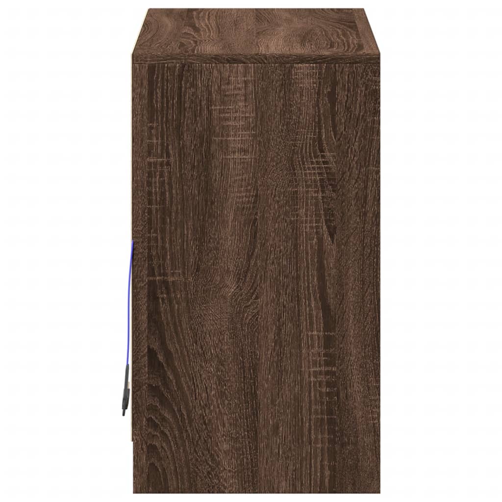 skab med LED-lys 72x34x61 cm konstrueret træ brun egetræsfarve