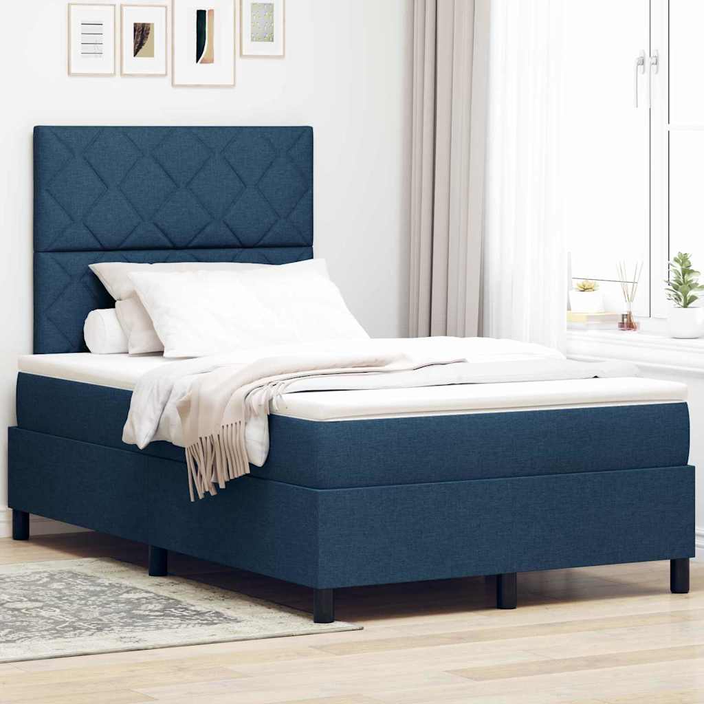 Box spring seng med madras med hovedgærde Blå 120 x 190 cm Stof