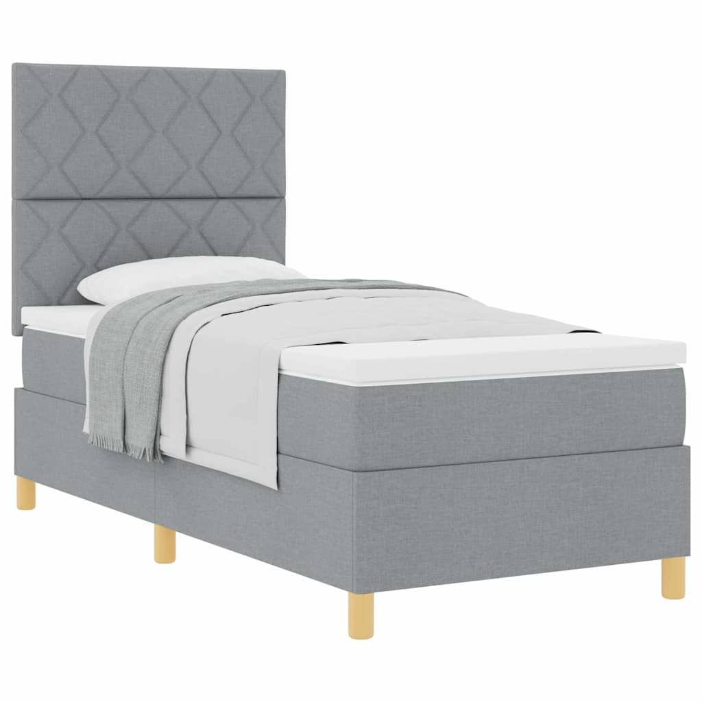 Box spring seng med hovedgærde Lysegrå 90 x 200 cm Stof