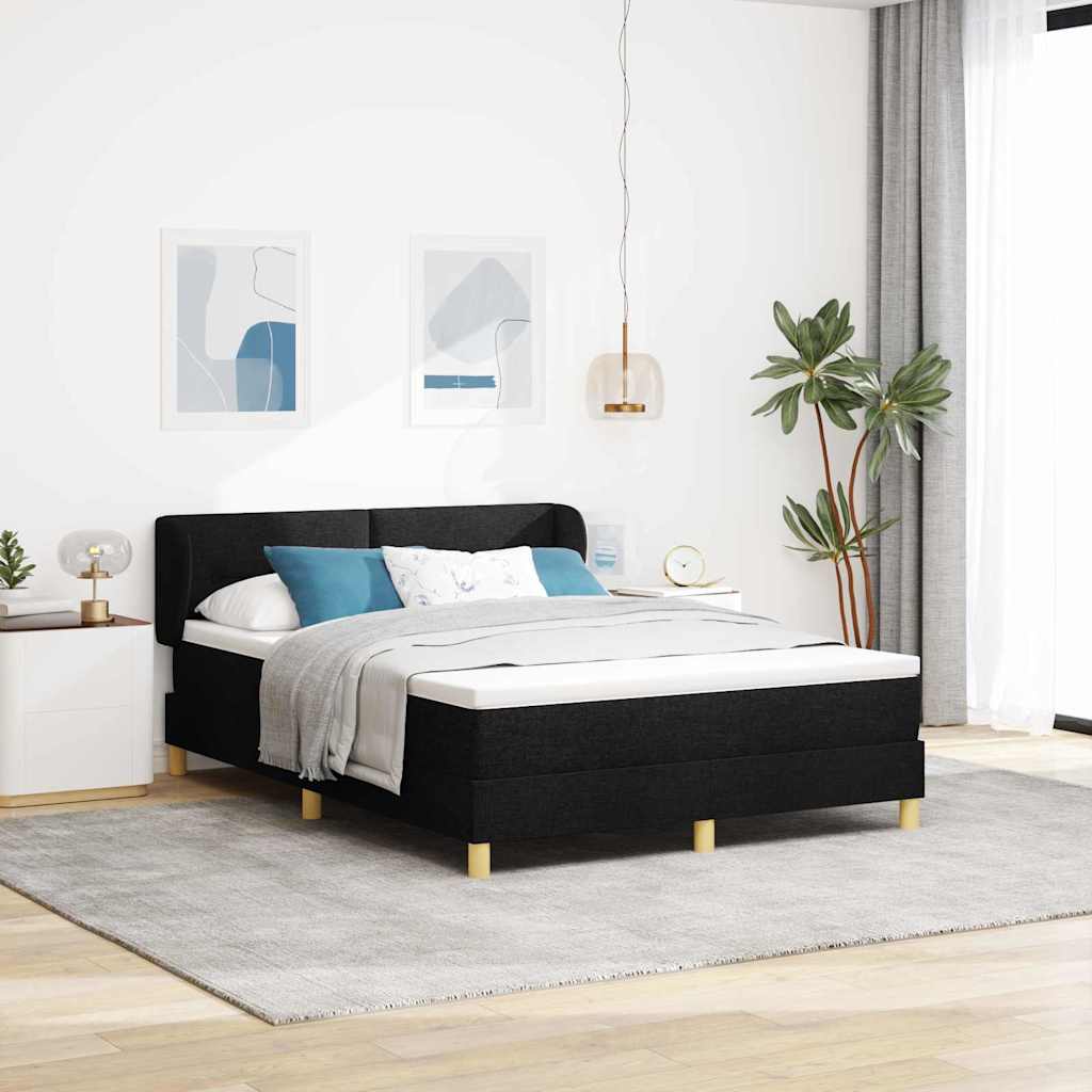 Boks madrasseng med madras creme 90x200 cm stof med madras Sort
