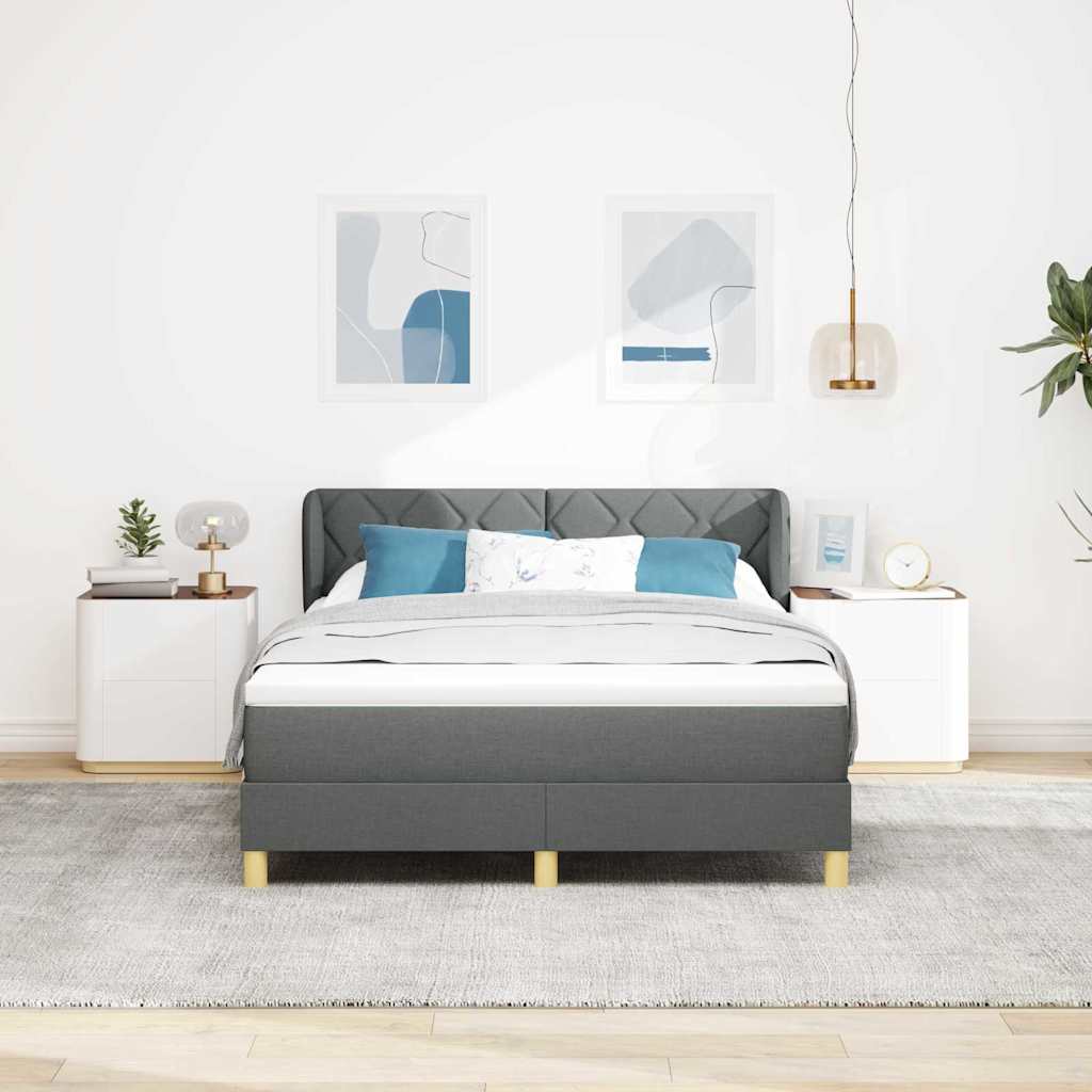 Boks madrasseng med madras creme 90x200 cm stof Mørkegrå
