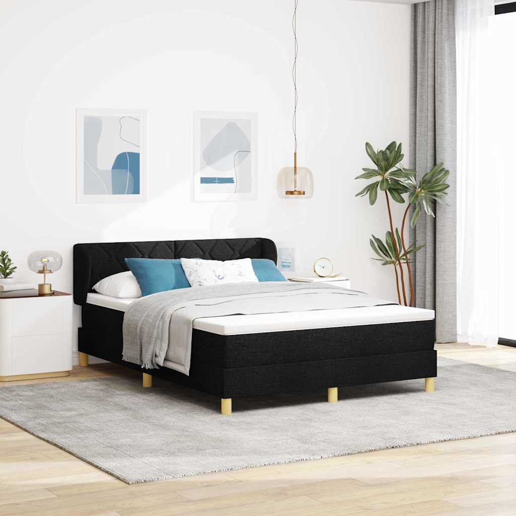 Boks madrasseng med madras creme 90x200 cm stof med madras Sort