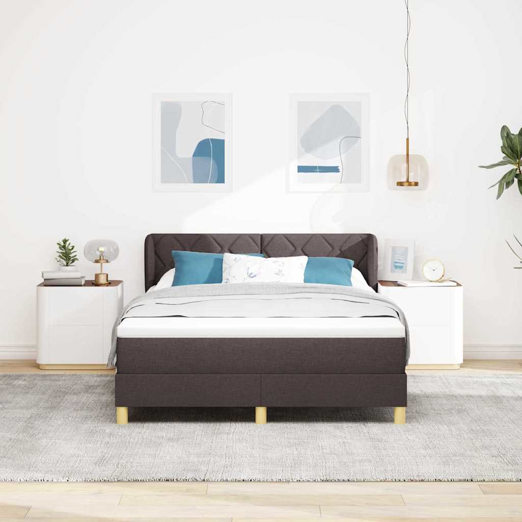 Boks madrasseng med madras creme 90x200 cm stof Mørkebrun
