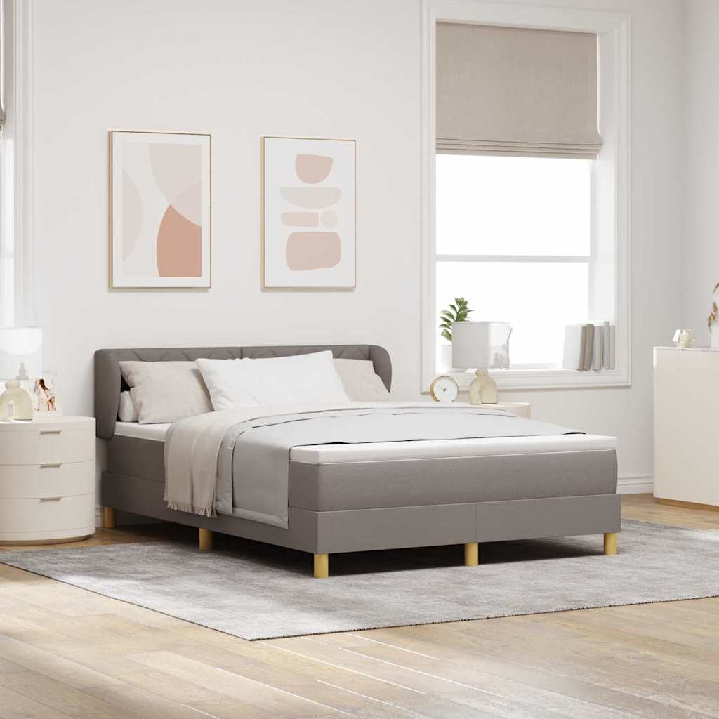 Boks madrasseng med madras creme 90x200 cm stof Gråbrun