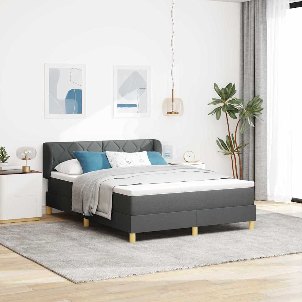 Boks madrasseng med madras creme 90x200 cm stof Mørkegrå