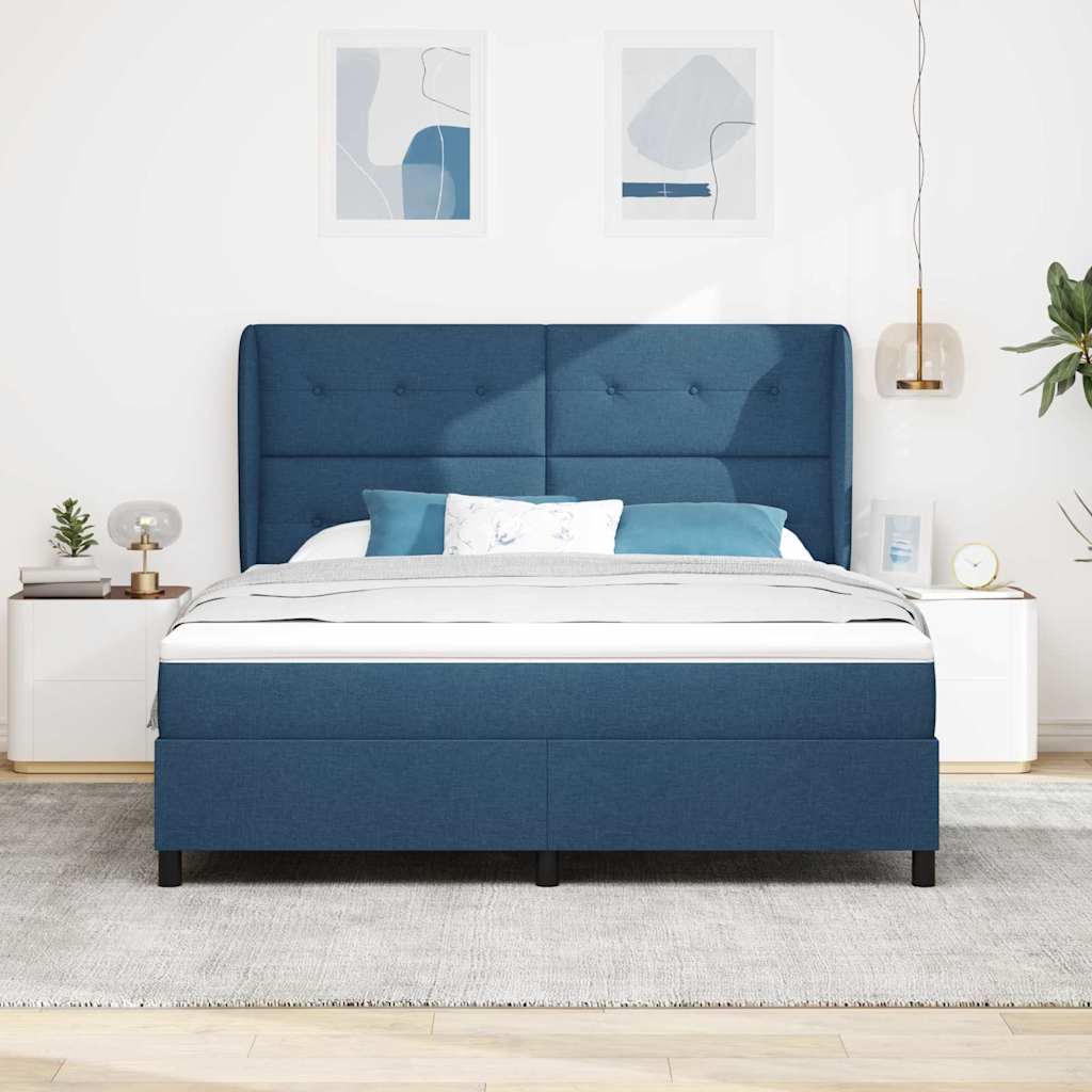 Box spring seng med madras med hovedgærde Blå 180 x 200 cm Stof