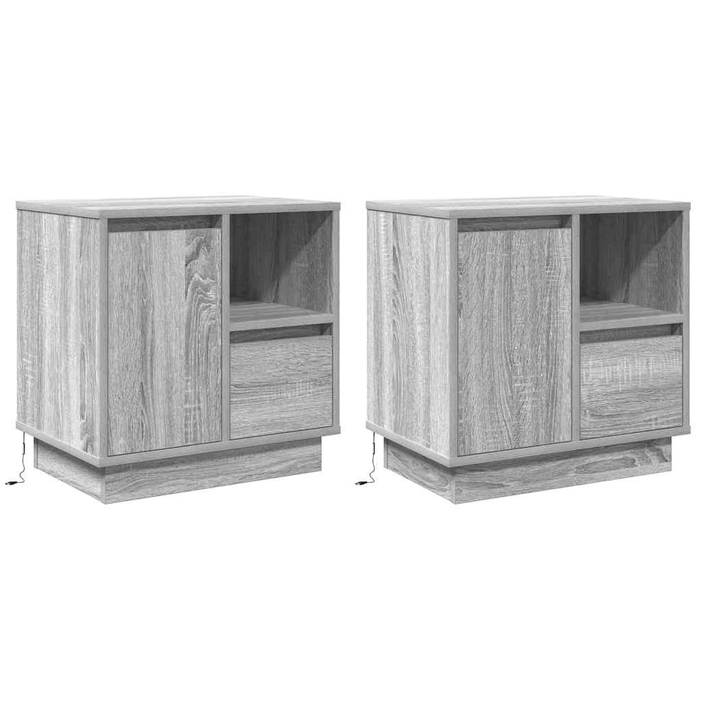 Natskab med skuffe 2 pcs Grå 50 x 34.5 x 50 cm. Konstrueret træ