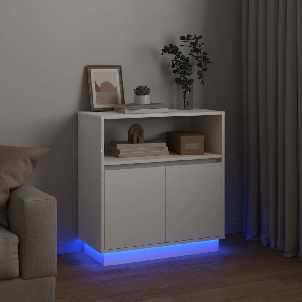 Sideboard med LED Hvid 71 x 34.5 x 75 cm Konstrueret træ