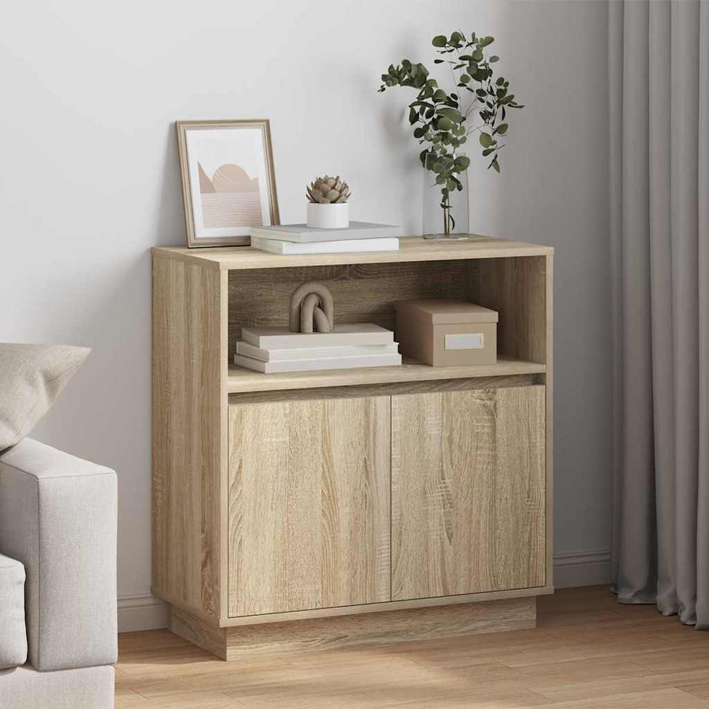 Sideboard med LED Sonoma-eg 71 x 34.5 x 75 cm Konstrueret træ
