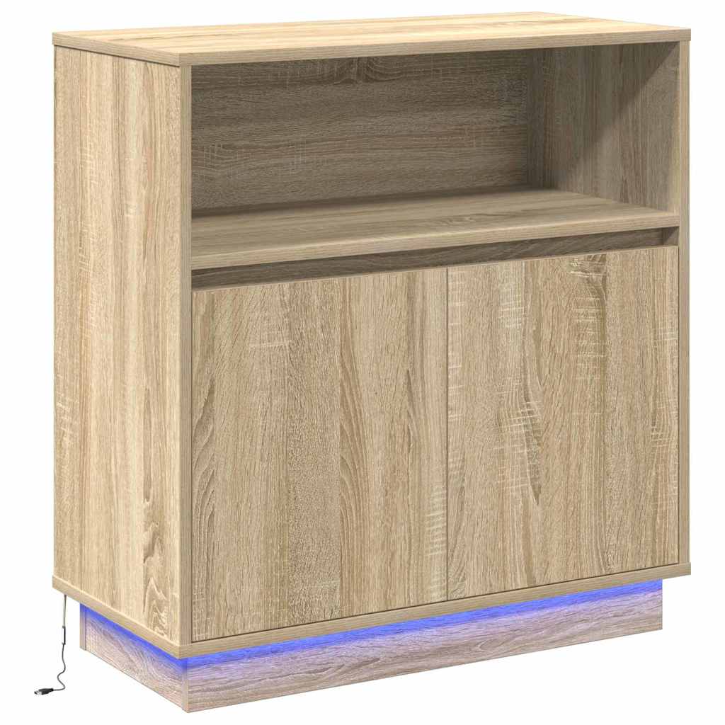 Sideboard med LED Sonoma-eg 71 x 34.5 x 75 cm Konstrueret træ