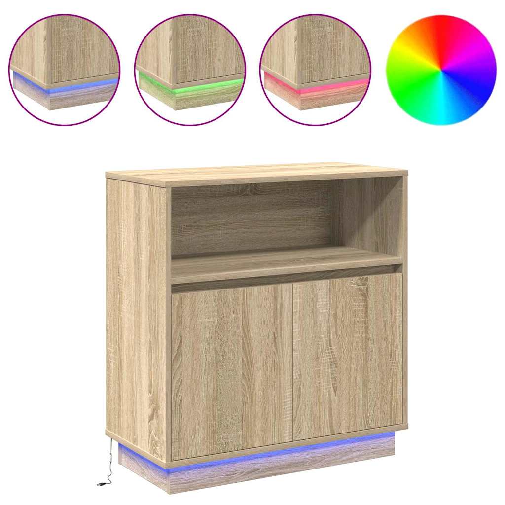 Sideboard med LED Sonoma-eg 71 x 34.5 x 75 cm Konstrueret træ