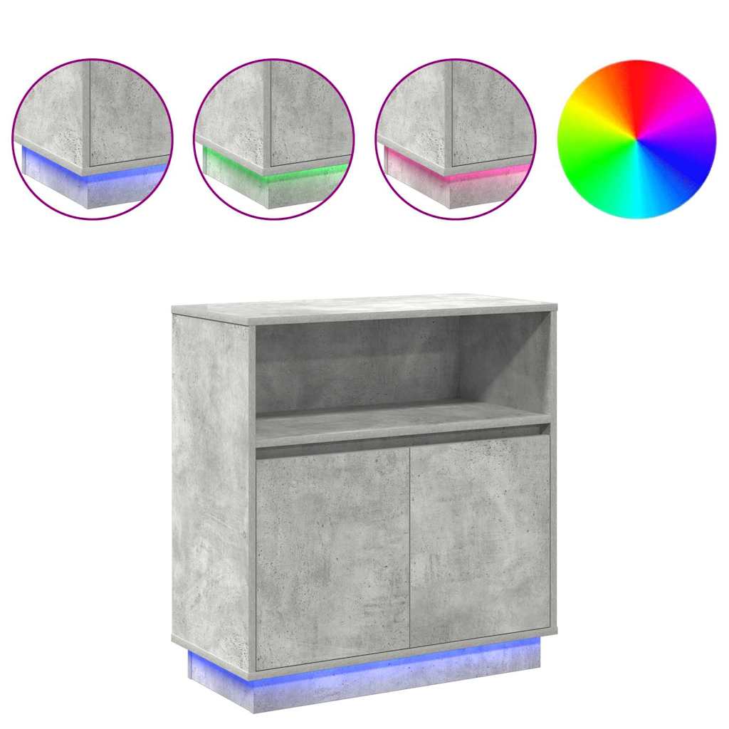 Sideboard med LED Betongrå 71 x 34.5 x 75 cm Konstrueret træ