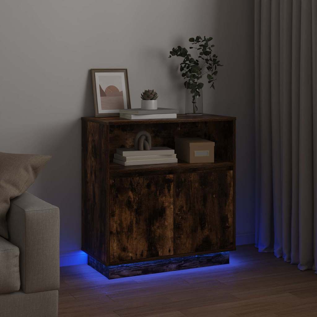 Sideboard med LED Røget eg 71 x 34.5 x 75 cm Konstrueret træ